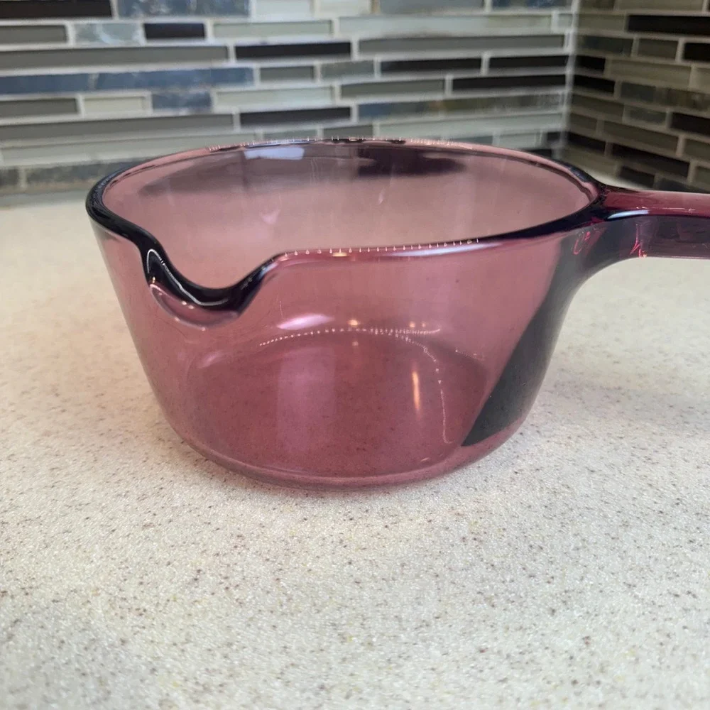 VTG Visions Corning USA Cranberry Glass Saucepan 1L Pour Spout Pot Purple NO LID
